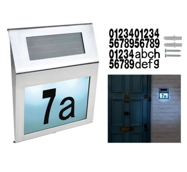 Numar de casa LED cu incarcare solara litere a-h cifre 0-9 IP66 inox