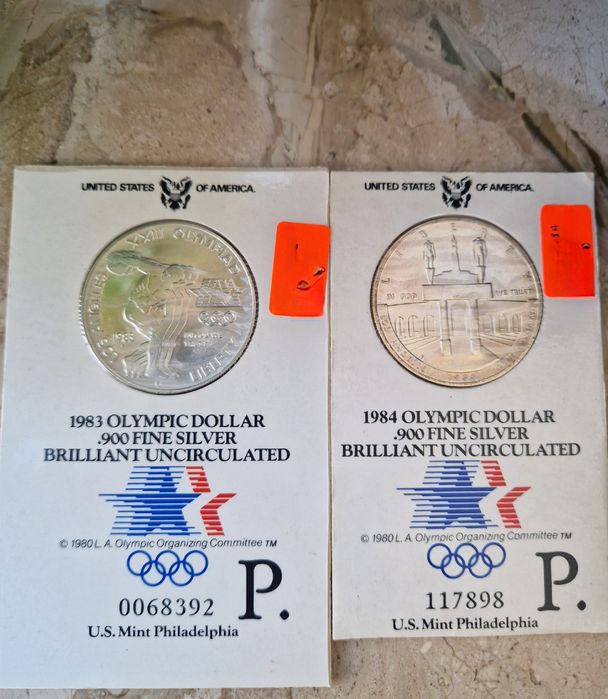 Сребърни 1 долар 1983г и 1984г Олимпийски игри