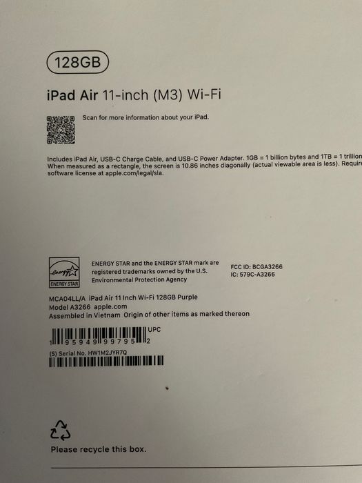 iPad Air 11 inch M3 128GB, WiFi