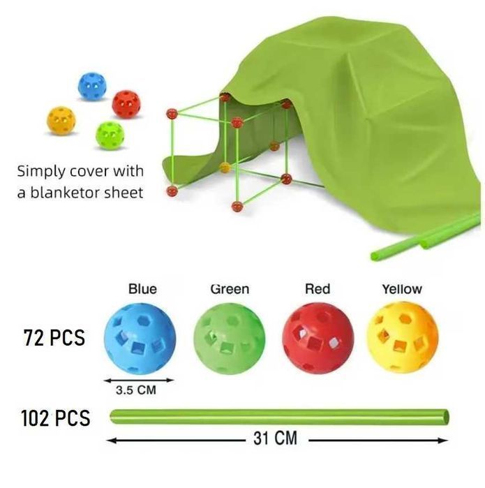 Kit de constructie Fort pentru copii, 174 piese, Jucarie educationala