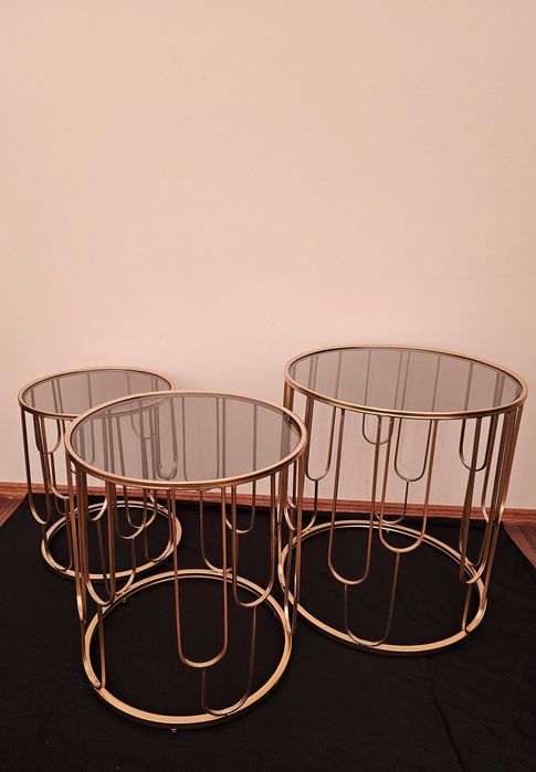 REDUCERE Set masute sticla fumurie 3 in 1