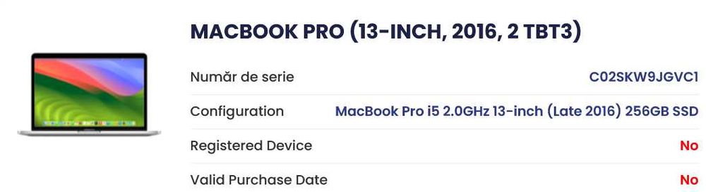 Apple Macbook Pro I5 Apple A1708 ca DEFECT pt piese