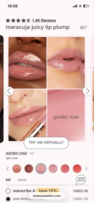 Luciu de buze Maracuja Juicy Lip Plump, Tarte, nuanta Garden Rose, NOU in ambalajul original