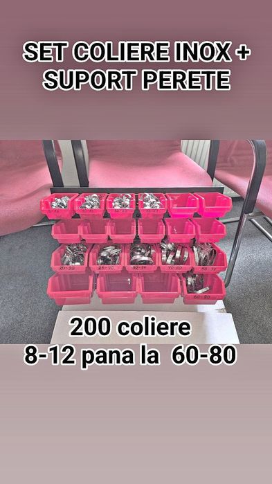 200 coliere furtun inox set cu panou de cutii pt perete.