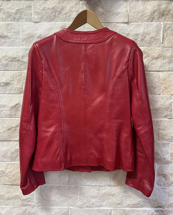 Geaca dama de piele naturala, rosu burgund