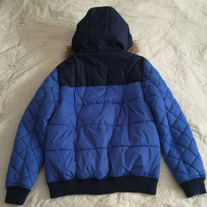 Geaca de iarnă, cu glugă, albastra, 176 cm