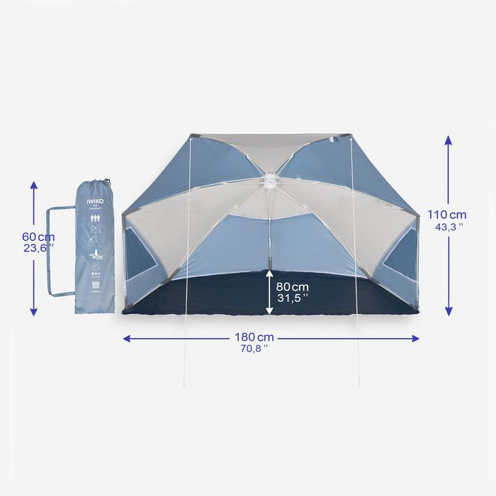 Adăpost de plajă compact 3 locuri Upf 50+ - produs resigilat Decathlon