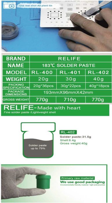 Качественная паяльная паста RELIFE RL-400,401,402, RL-403S, RL-404S