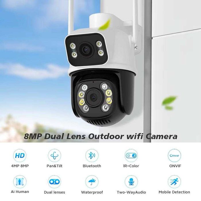 Водоустойчива Двойна Камера 360 Градуса ICSEE Wi-Fi с 8MP и AI функция