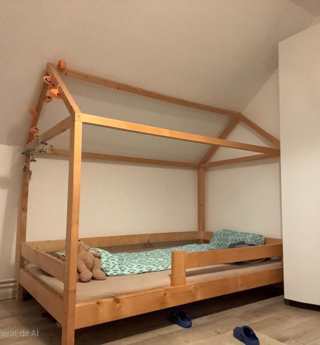 Pat casuta Motessori din lemn copii 120×200cm