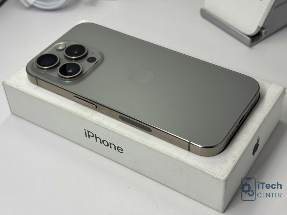 iPhone 15 Pro, 256GB, Natural Titanium, 100% батерия, КАТО НОВ, 1г. ГАРАНЦИЯ!