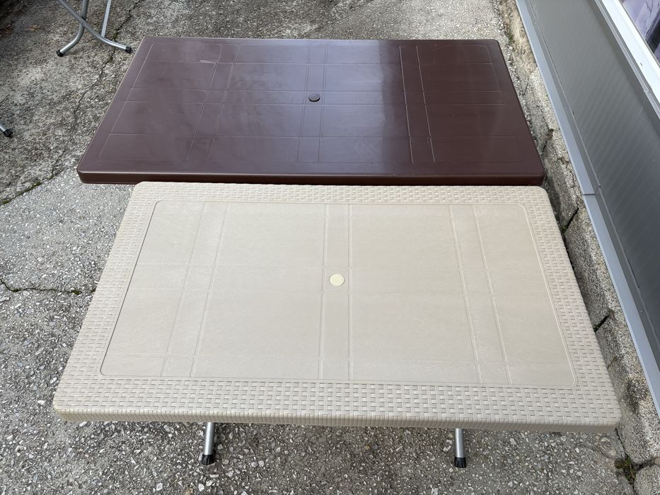 Градинска маса, сгъваема, пластмасова, метални крака, 120х70, 140х80