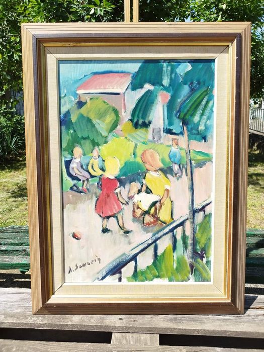 Винтидж скандинавска авторска картина, масло върху платно