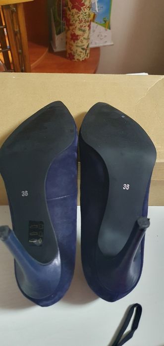 Pantofi stiletto piele naturala interior/exterior bleumarin marimea 36