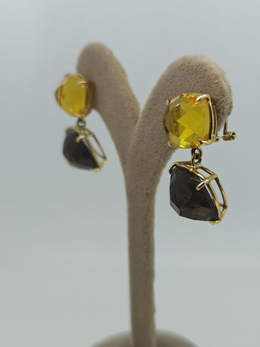 Cercei aur 18k 12.55gr cuart fumuriu și citrin (r)