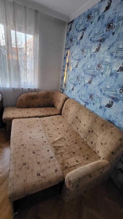 Ъглов разтегателен диван, с голяма ракла