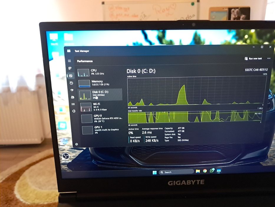 I5 gen 12 rtx 4050 24 gb ram ( gigabyte g5 mf)+stick usb 128gb cadou