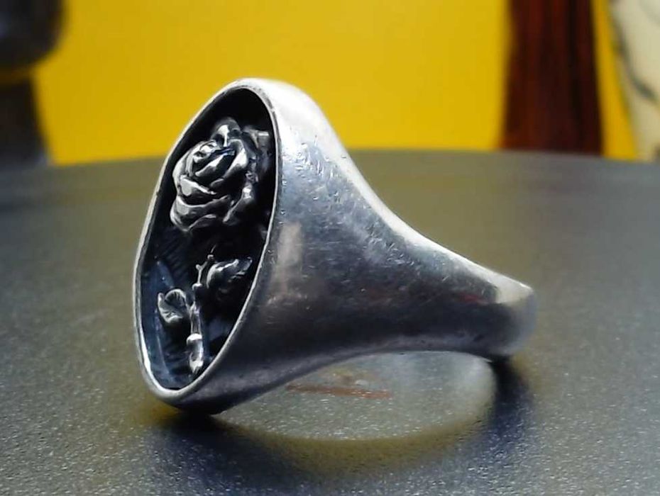 Inel argint masiv | trandafir sculptat & fagure