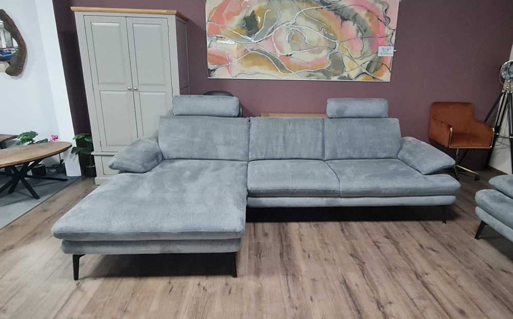 Сив комплект дивани от плат ъглов диван и тройка "Dieter Knoll"