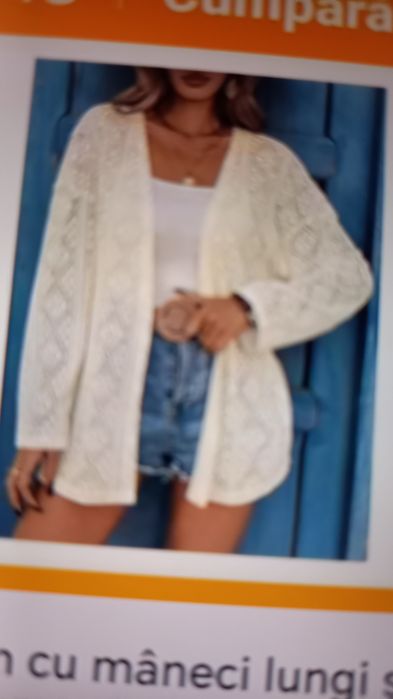 Cardigan alb lung dantelat