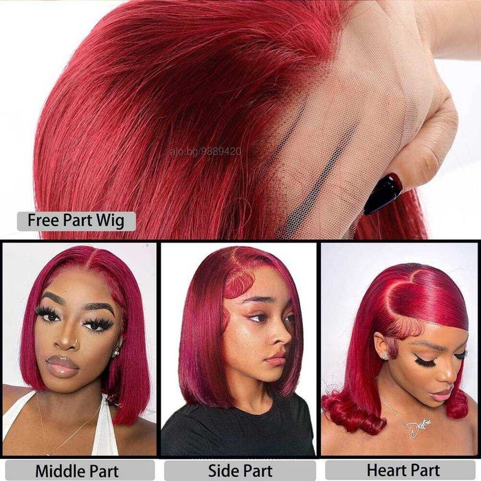 Естествена права 30 см тъмно червена перука с дантела 13x4 лейс фронт