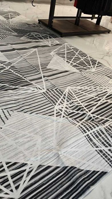 Covor living 190x300 cm gri alb, lavabil, scurt fir