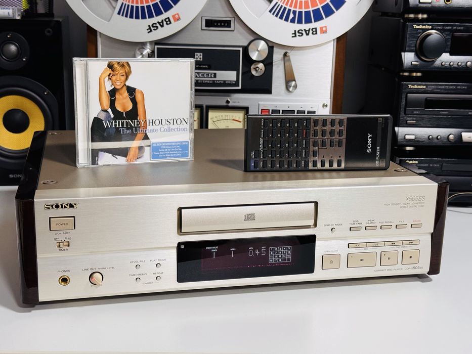 Sony CDP-X505ES – CD Player Hi-Fi ES High-End | Made in Japan | Telecomandă | Stare impecabilă,laterale LEMN,Champagne