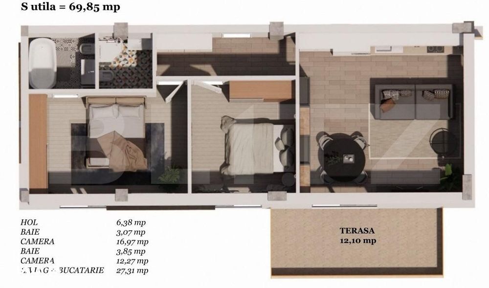 Apartament 3 camere, 69.85 mp, zona Auchan