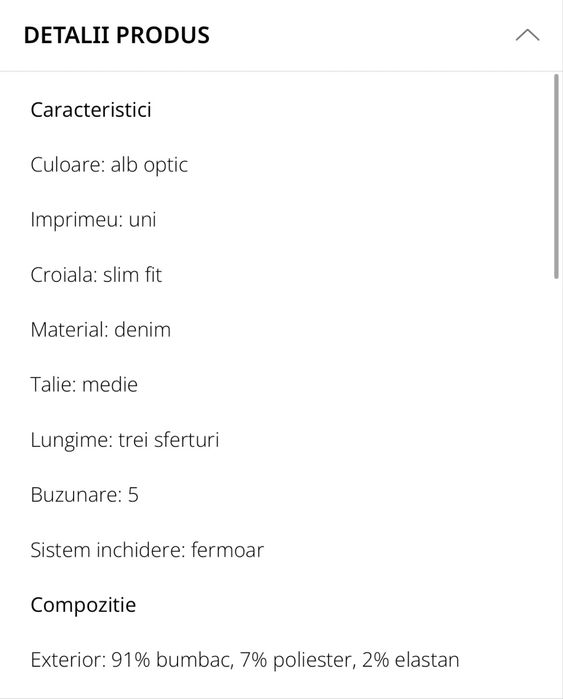 Mango Blugi Capri cu talie medie Priscila pe alb 36/S