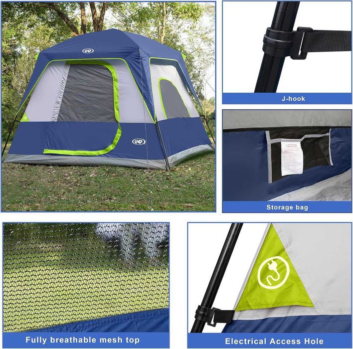 Cort de camping UNP pentru 4-8 persoane, impermeabil și rezistent la vânt, cu prelată de ploaie