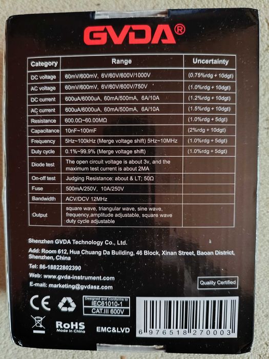 GVDA GD188 Complet de măsură digital All-in-One (3 în 1): Multimetru + Osciloscop + Generator de semnal, True RMS, 12 MHz, 50 Msps - NOU