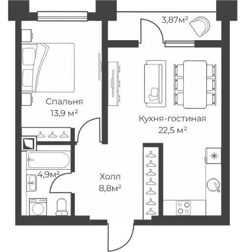 2-комн квартира в ЖК Manhattan от FDG - Дархан