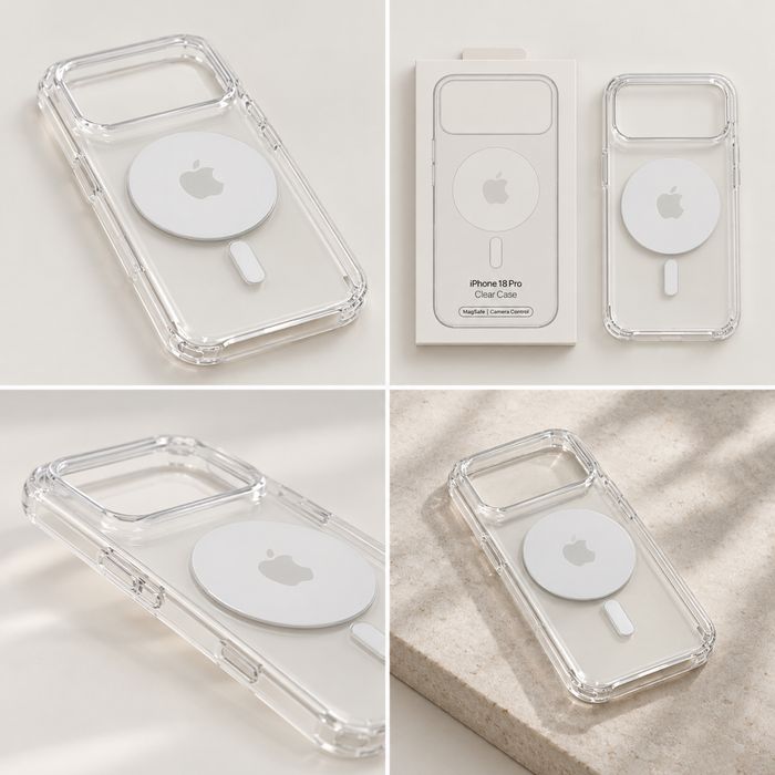  Apple Clear Case с MagSafe - изчистен прозрачен пластмасов калъф с MagSafe магнити, лого и AI button за iPhone 17 | 18 Pro и Pro Max