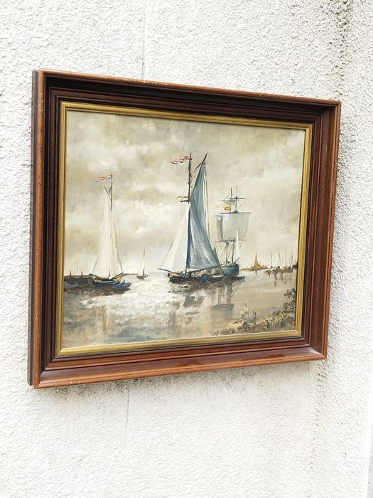 Винтидж холандска картина, масло върху платно , подписана