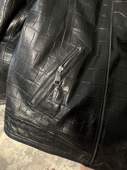 Geacă din piele naturală neagră tip croco, M/L, NOUĂ, Calitate PREMIUM