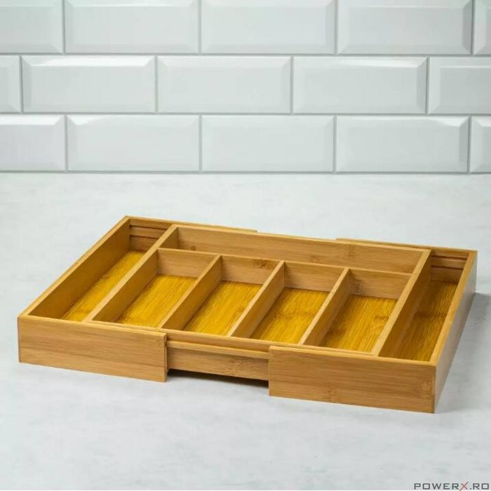 Cutie pentru tacamuri 7 compartimente, din bambus, pentru sertar,