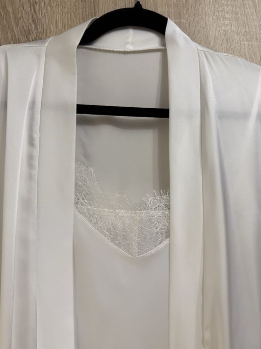 Set rochie/ neglijeu si halat/ chimono din satin alb