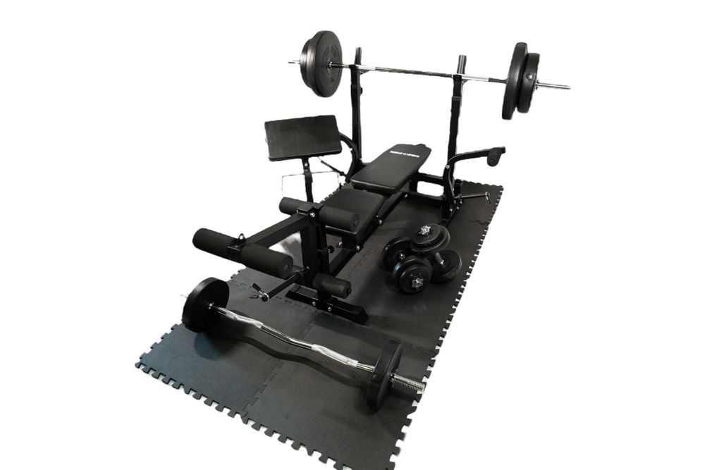 Banca Multifunctionala cu Set Greutati 100kg + Covoras Protectie