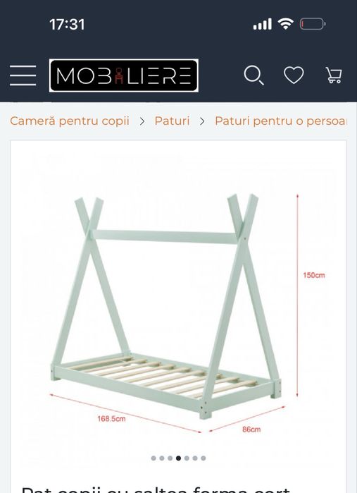 Pat copii Teepee in firma de cort