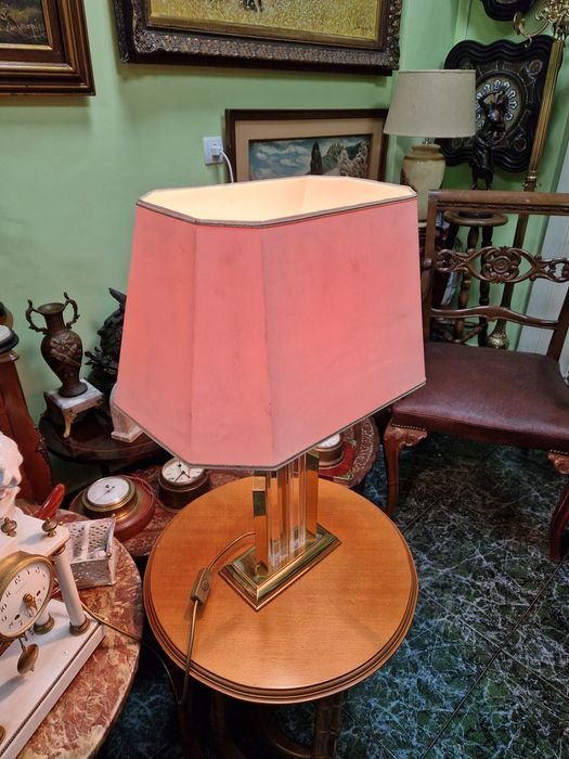 Уникална антикварна колекционерска немска настолна лампа месинг и крис