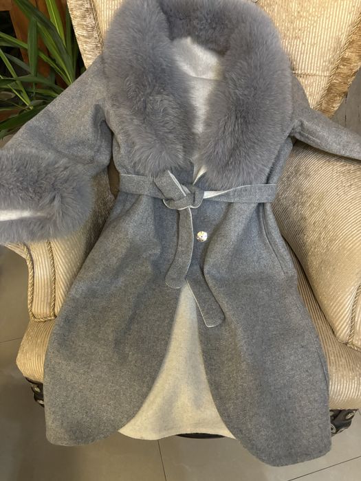 Palton lana cu blana naturala