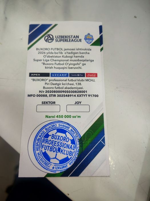 Bilet sotiladi futbol ko'rish uchun