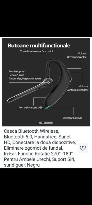 Casca Bluetooth Wireless, Bluetooth 5.0, Handsfree, Sunet HD,