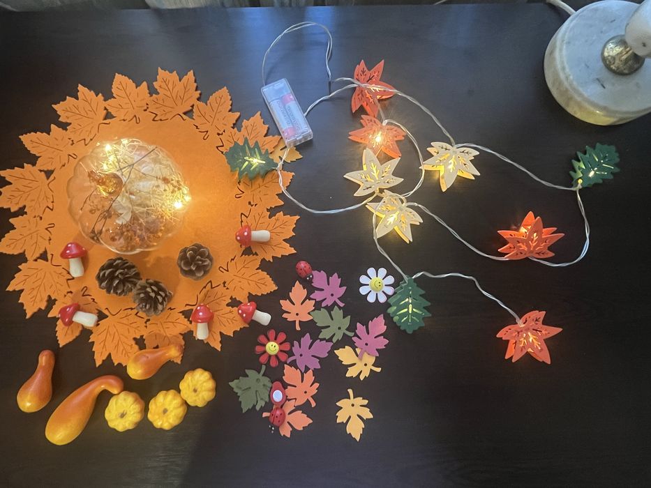 Есенна декоративна украса с лампички (на батерии) – комплект