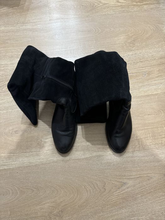 Дамски черни ботуши естествена кожа+велур