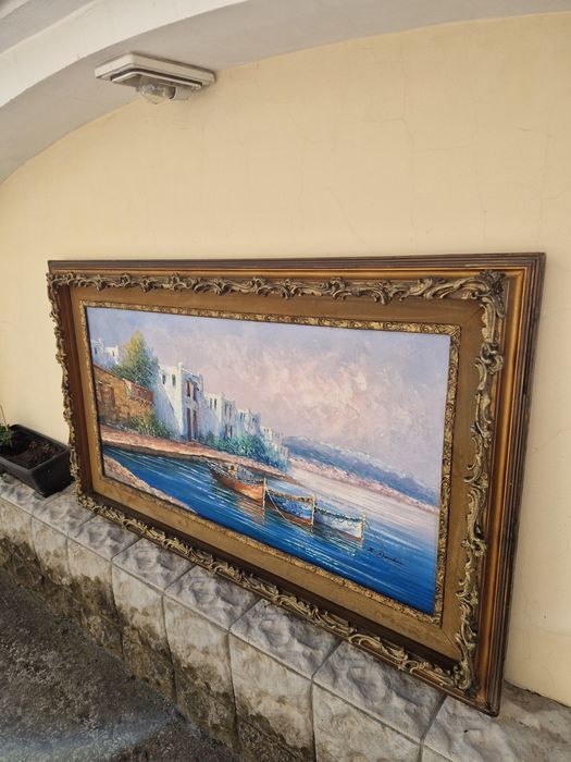 Уникална огромна антикварна майсторска картина масло върху платно
