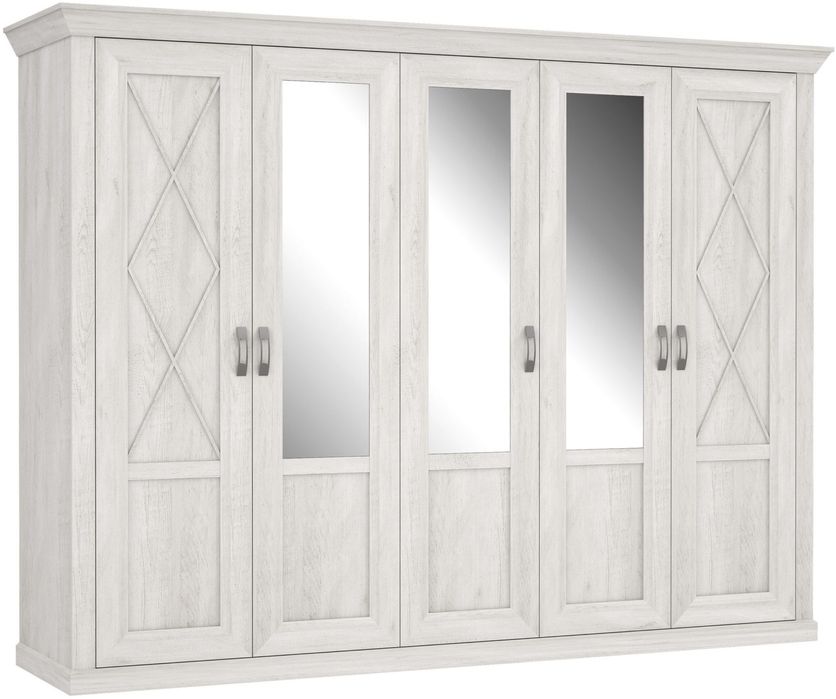 Dulap cu oglinzi – stil rustic, alb pin, 268 cm