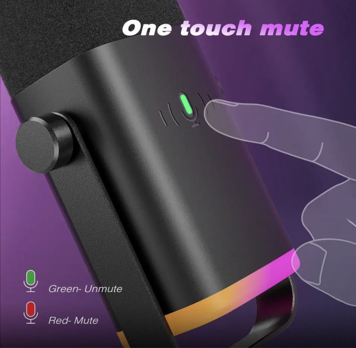 Dynamic Microphone with Touch Mute Mikrofon, Headphone jack for PC