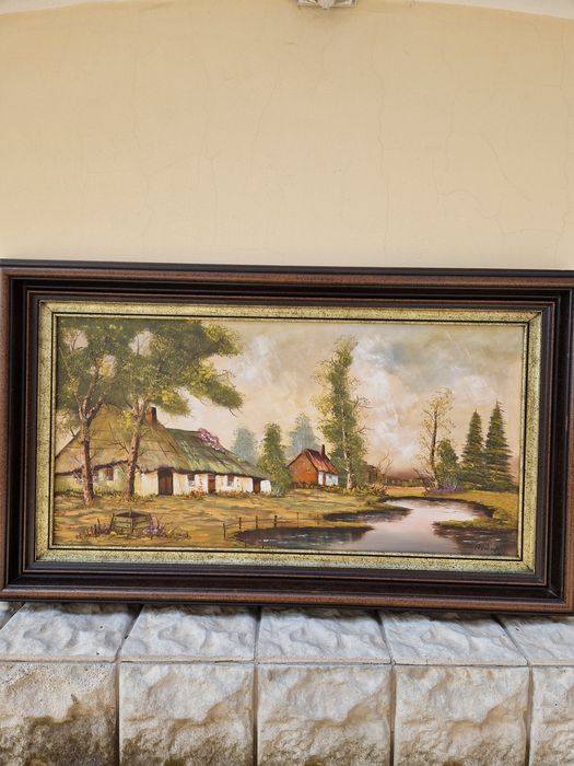 Страхотна голяма антикварна авторска картина