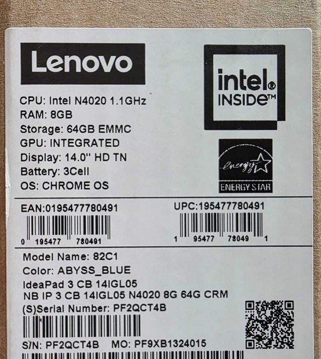 Lenovo Chromebook IdeaPad 3 CB 14IGL05 Intel N4020 8GB 64GB Sigilat
